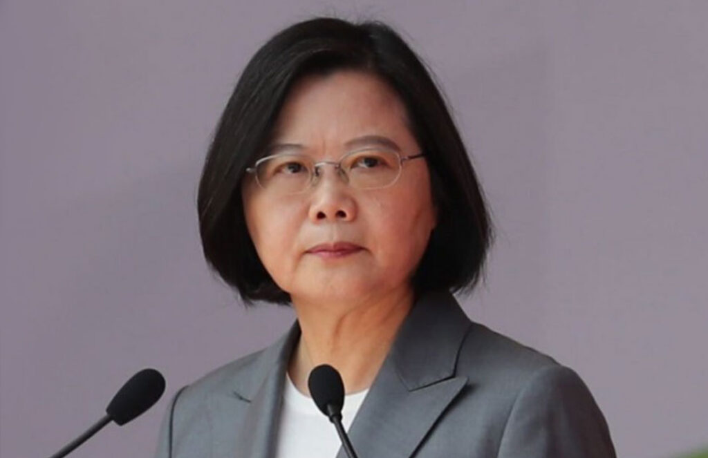 Taiwan's President Tsai Ing-wen speaking during an interview, asserting Taiwan's sovereignty and democratic status.
