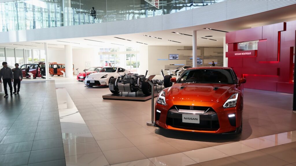 Empty car showroom in China with closed doors and no customers during coronavirus lockdown